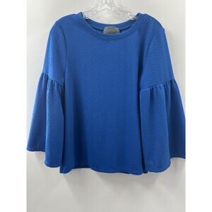 Sunday In Brooklyn Women’s 3/4 Bell Sleeve Royal Blue Textured Blouse Small